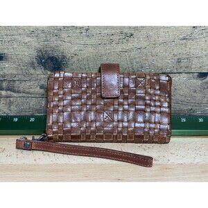 🔥RARE- VILENCA HOLLAND Cognac Genuine Leather  Woven Wallet Clutch EXCELLENT